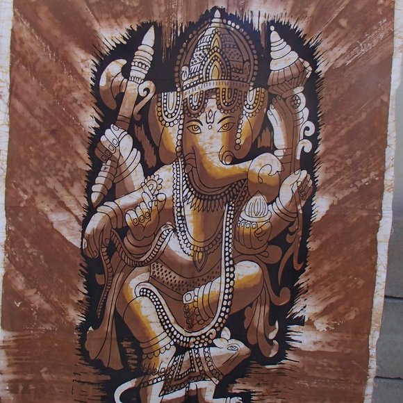 Ganesh Hindu Tapestry Wall Hanging Cotton Screen Printed Unframed 35" x 46" - Picture 8 of 12